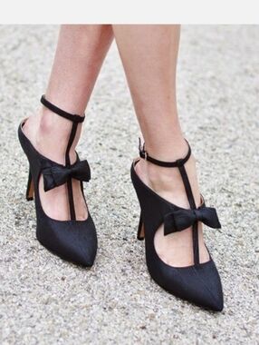 Nine West Black Bow Janeil Solid Black Old Money Vibes Classy Heels